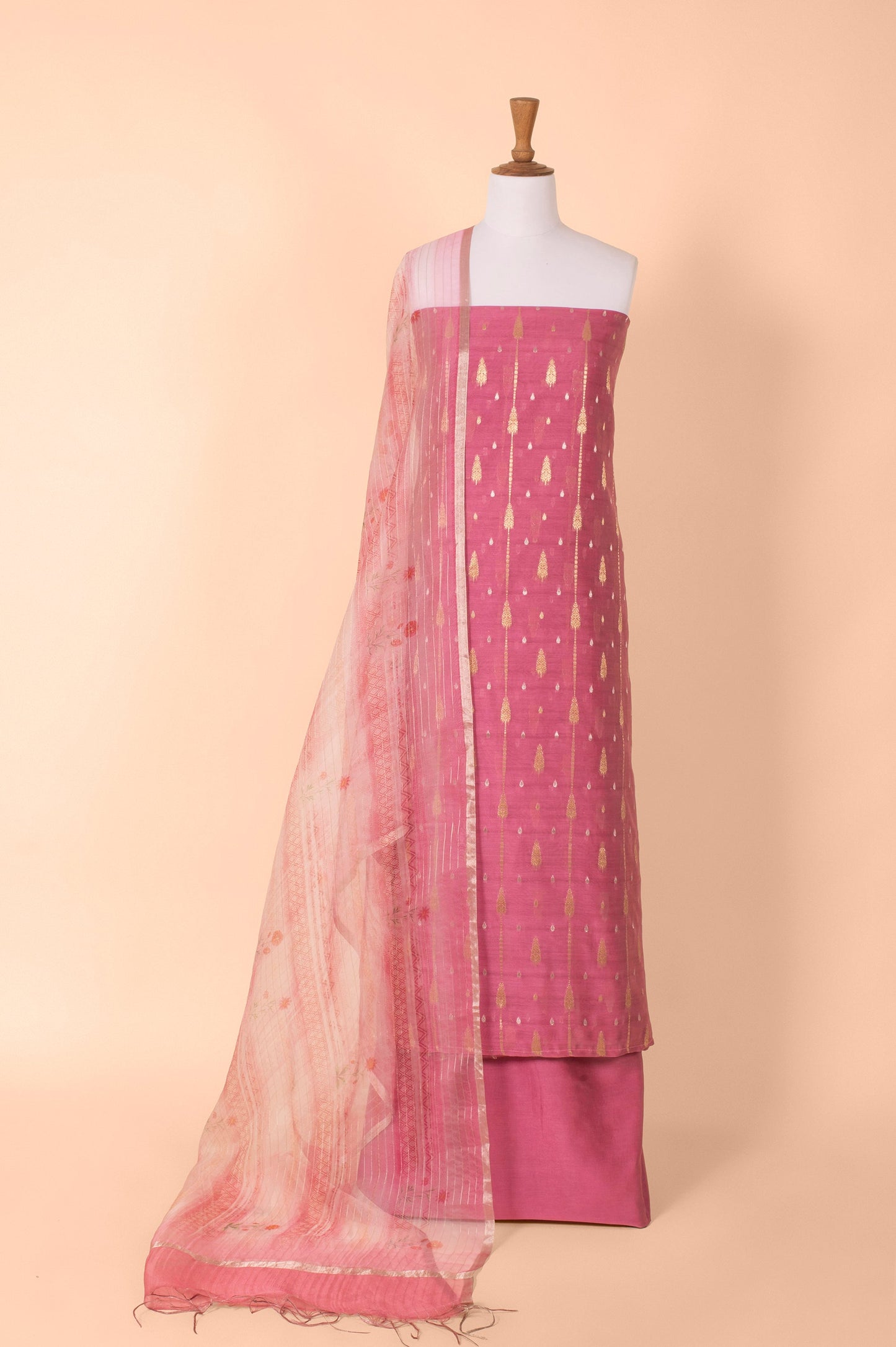 Handwoven Pink Digital Printed Chanderi Suit Piece