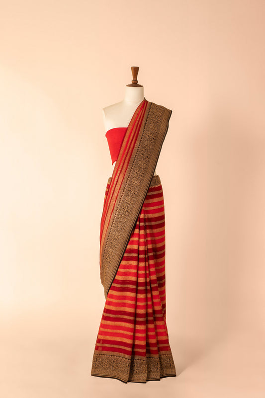 Handwoven Red Georgette Sari