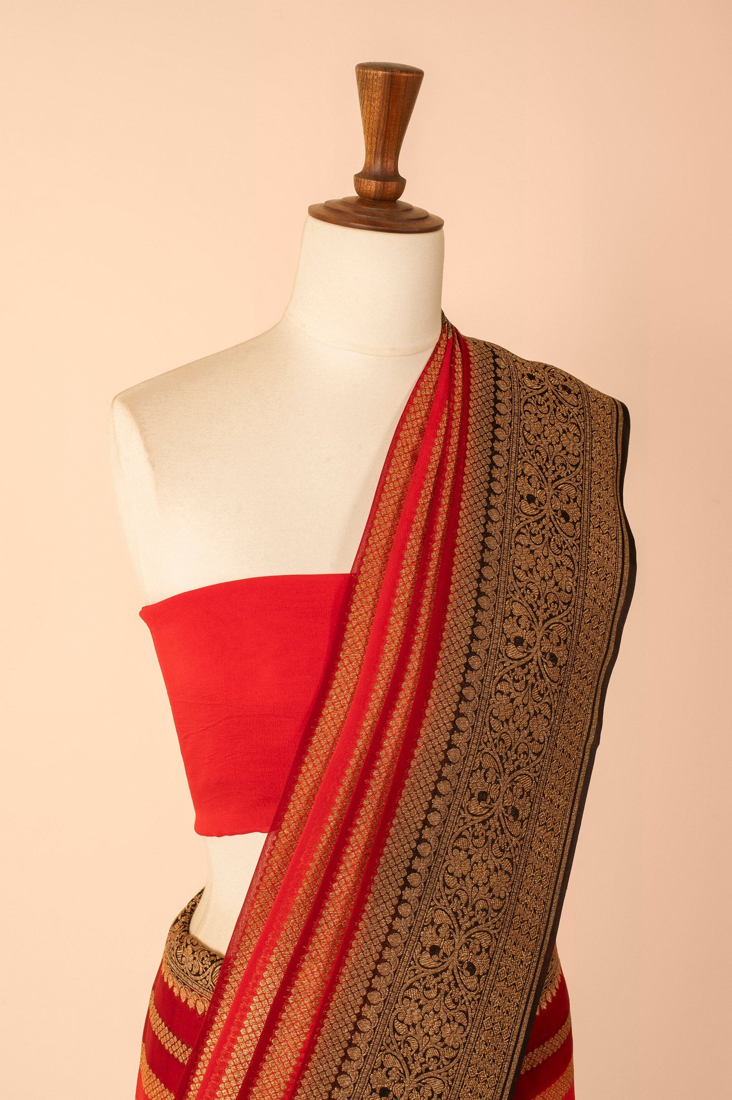 Handwoven Red Georgette Sari