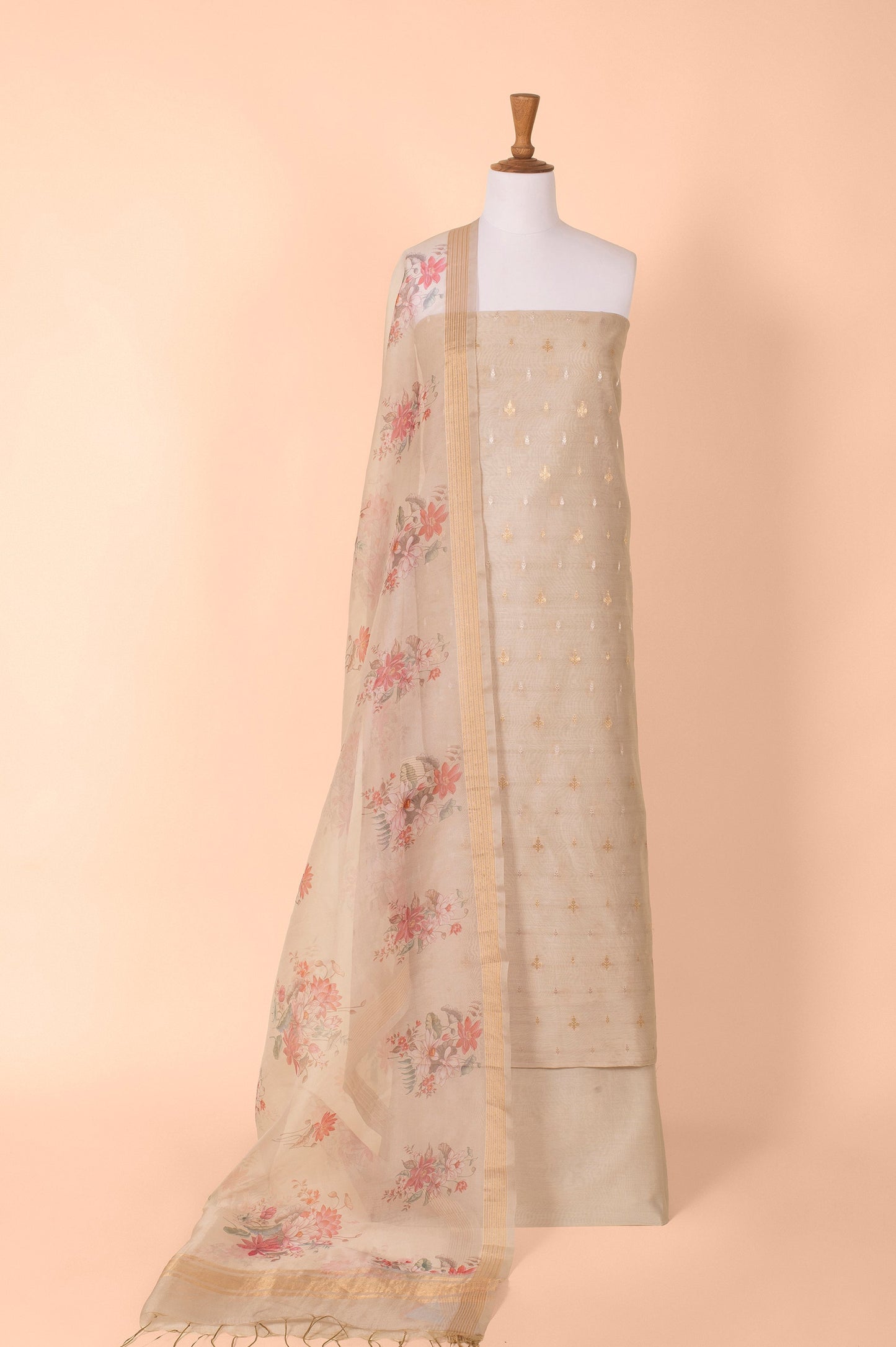 Handwoven Beige Digital Printed Chanderi Suit Piece