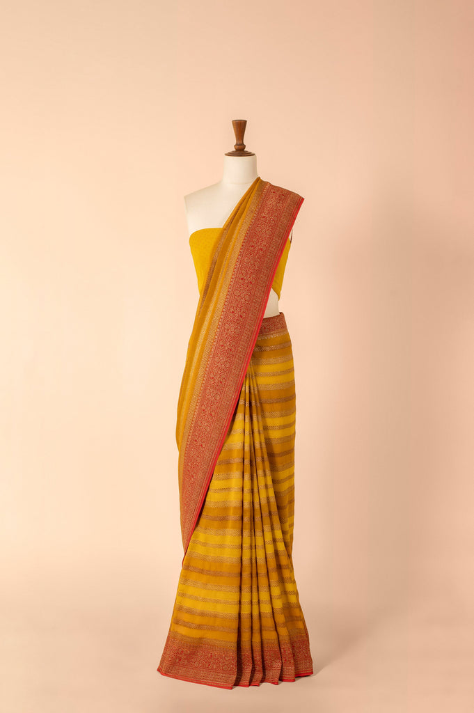 Handwoven Yellow Georgette Sari