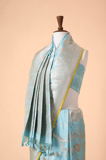 Handwoven Blue Silk Sari