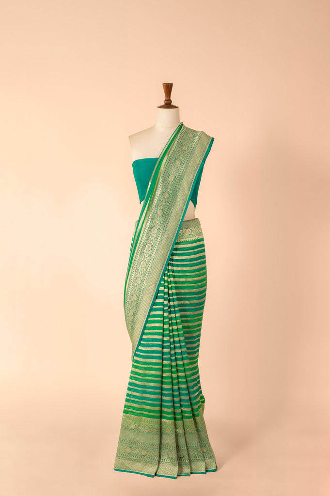 Handwoven Green Georgette Sari