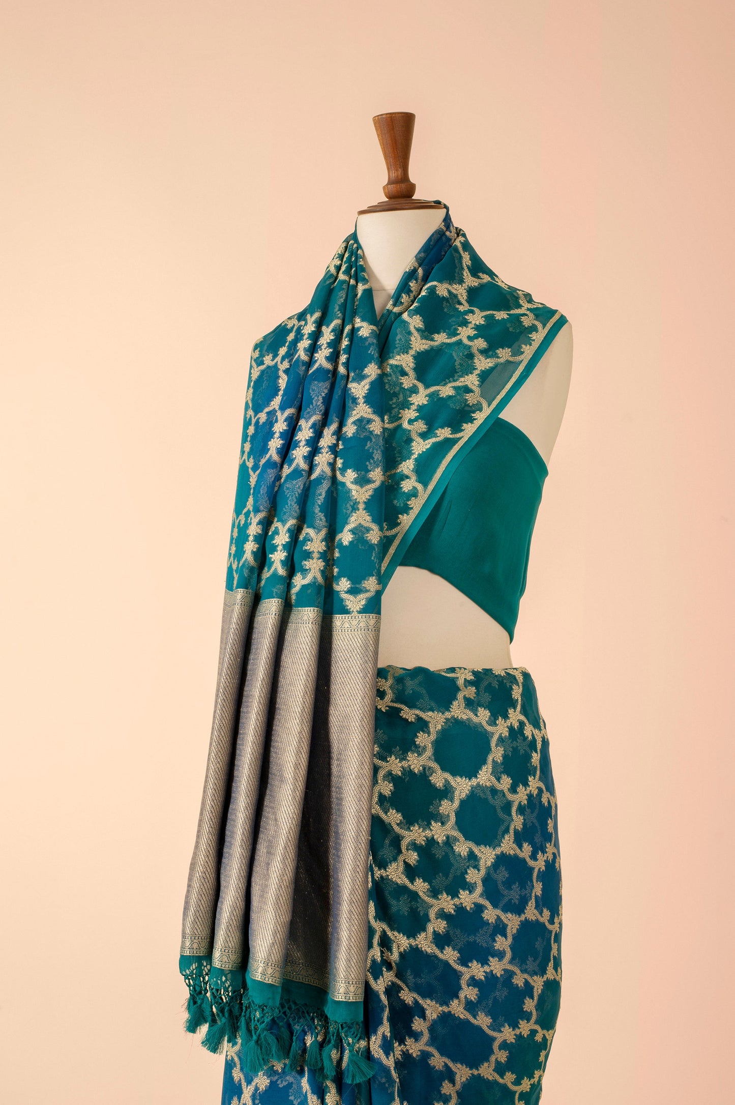 Handwoven Blue Georgette Sari