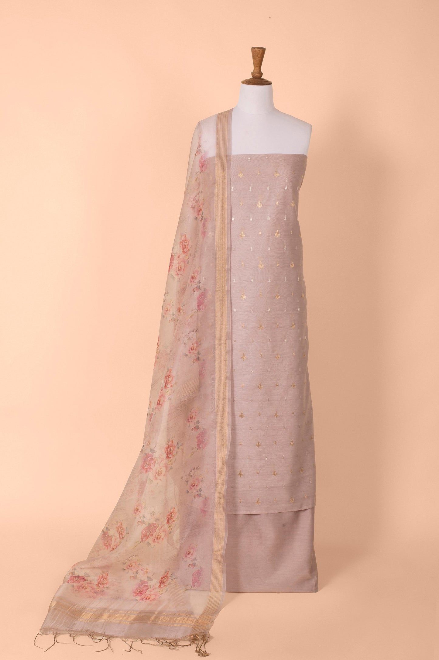 Handwoven Mauve Digital Printed Chanderi Suit Piece