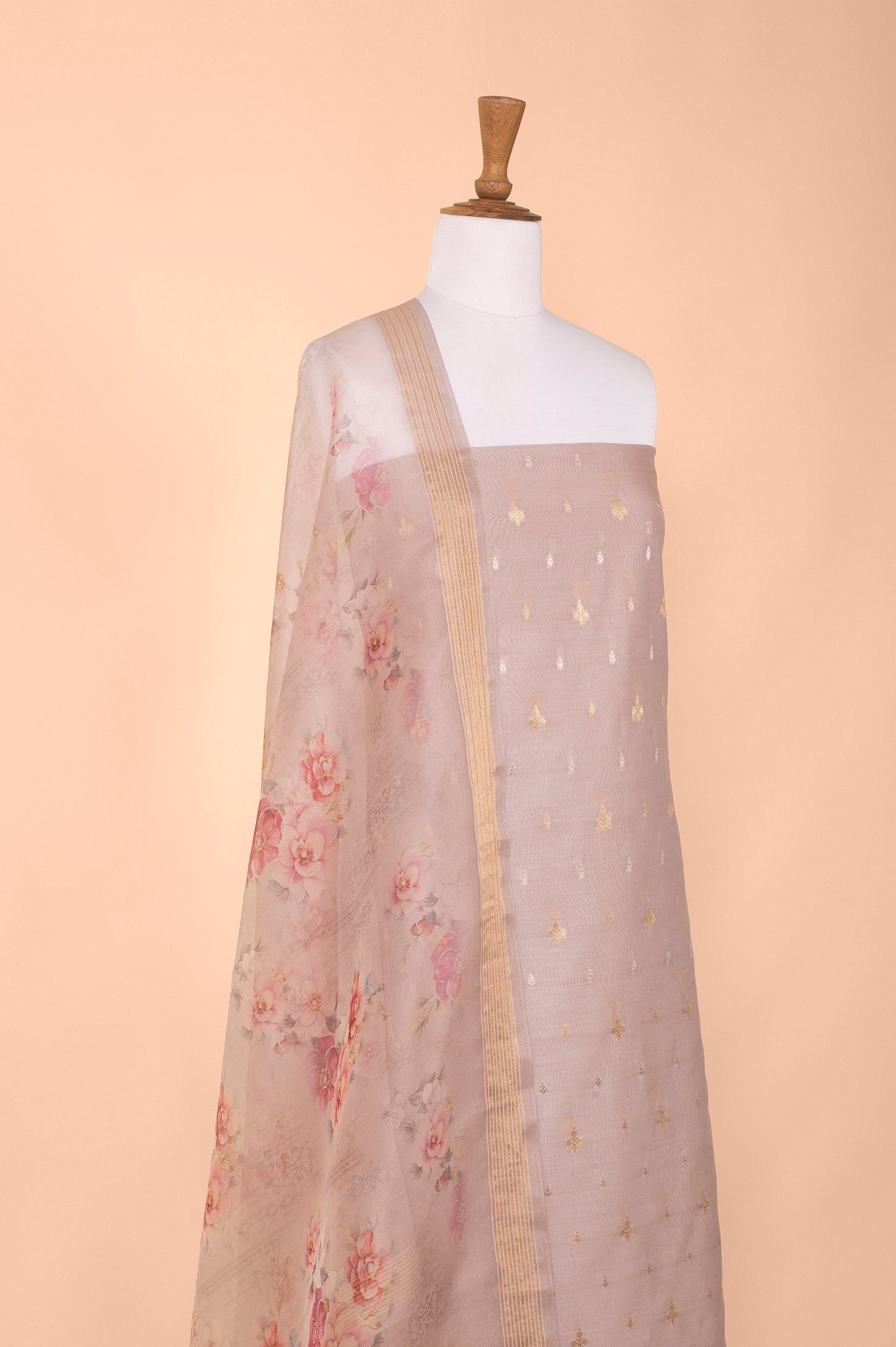 Handwoven Mauve Digital Printed Chanderi Suit Piece