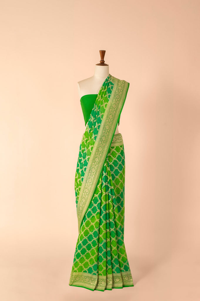 Handwoven Green Georgette Sari