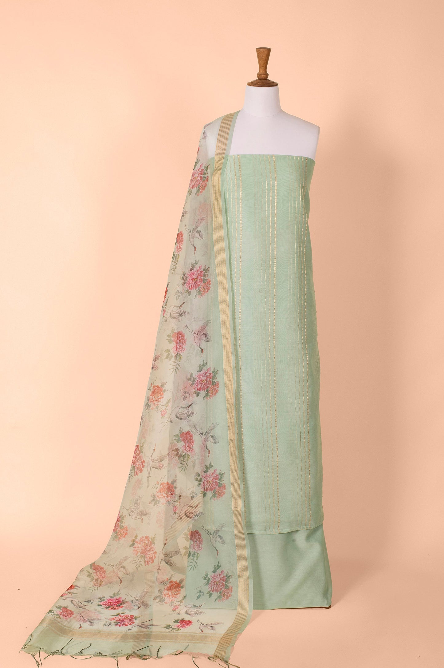 Handwoven Light Green Digital Printed Chanderi Suit Piece