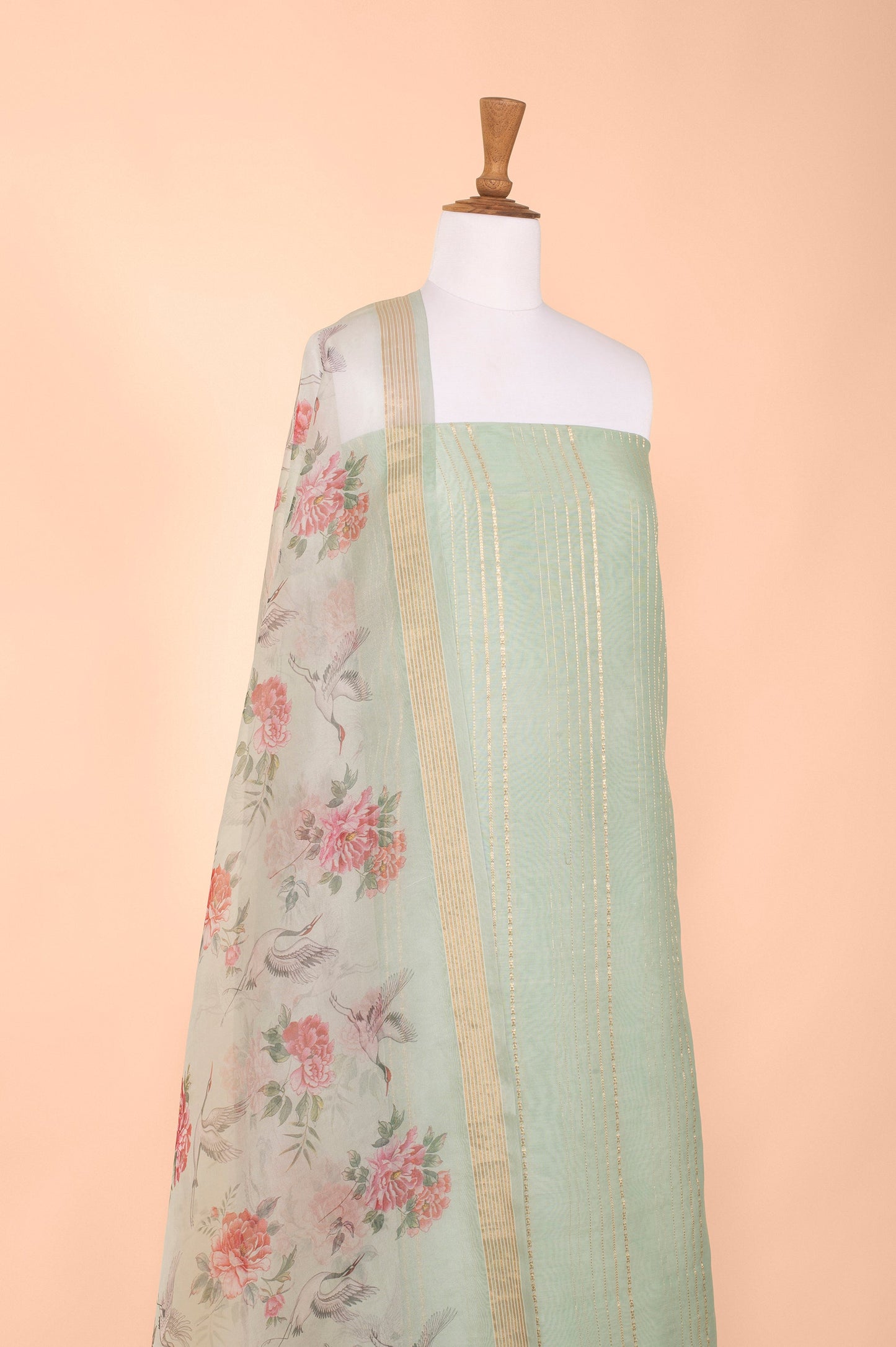 Handwoven Light Green Digital Printed Chanderi Suit Piece