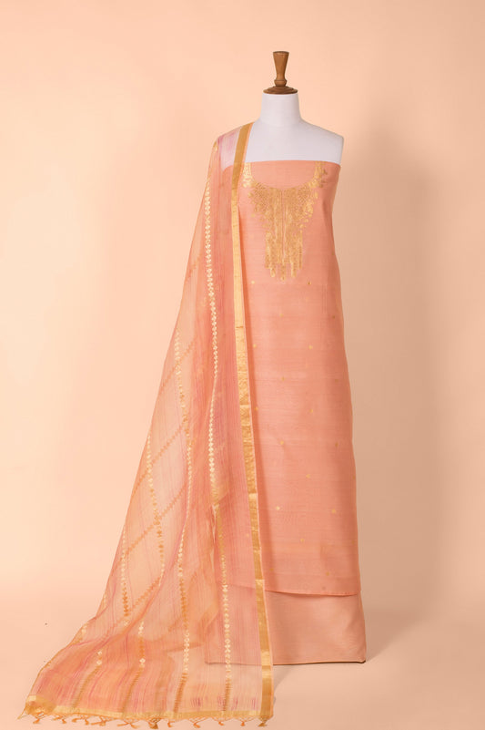 Handwoven Pink Digital Printed Chanderi Suit Piece