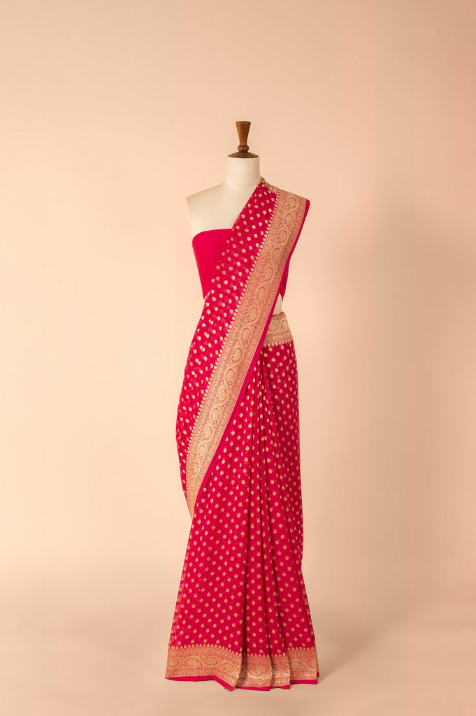 Handwoven Pink Georgette Sari