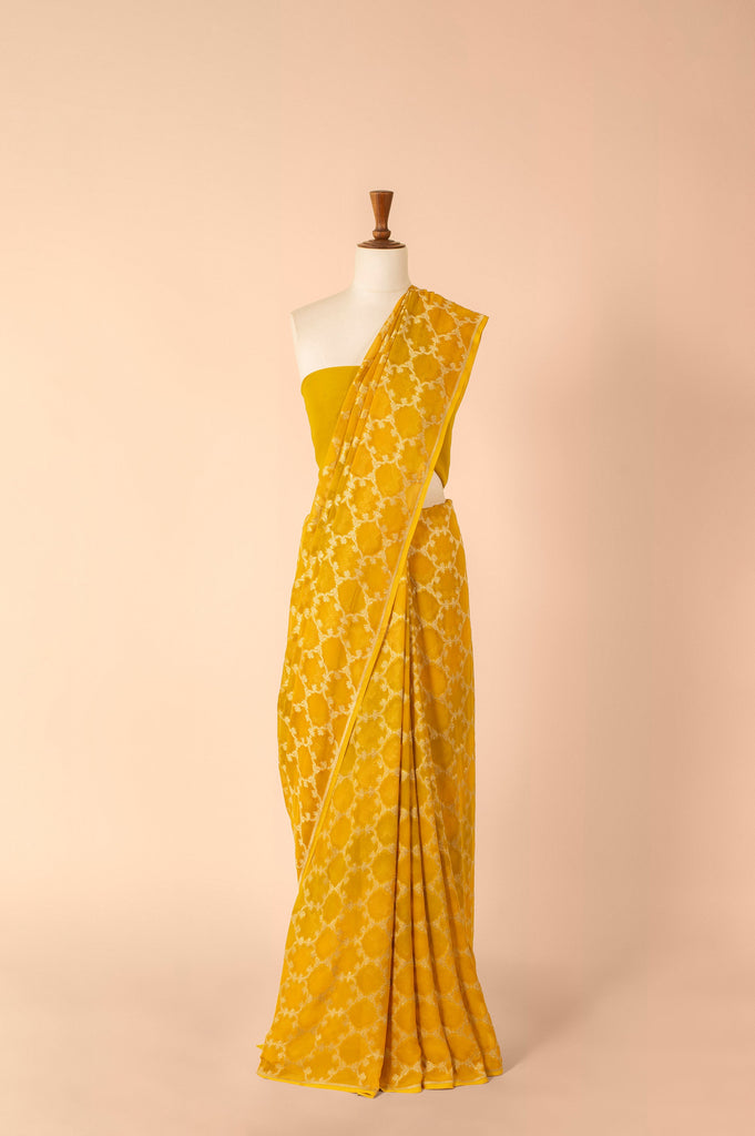 Handwoven Yellow Georgette Sari