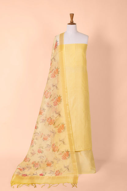 Handwoven Yellow Digital Chanderi Suit Piece