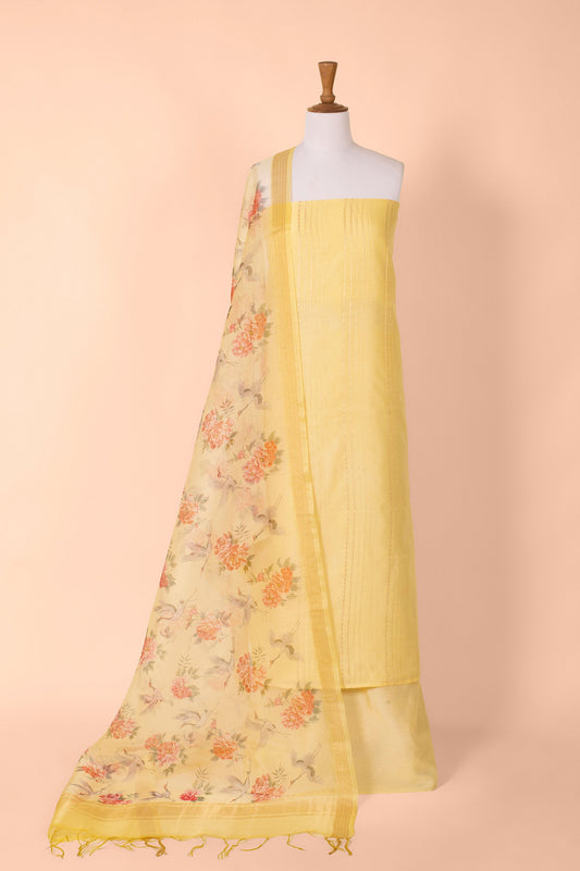 Handwoven Yellow Digital Chanderi Suit Piece