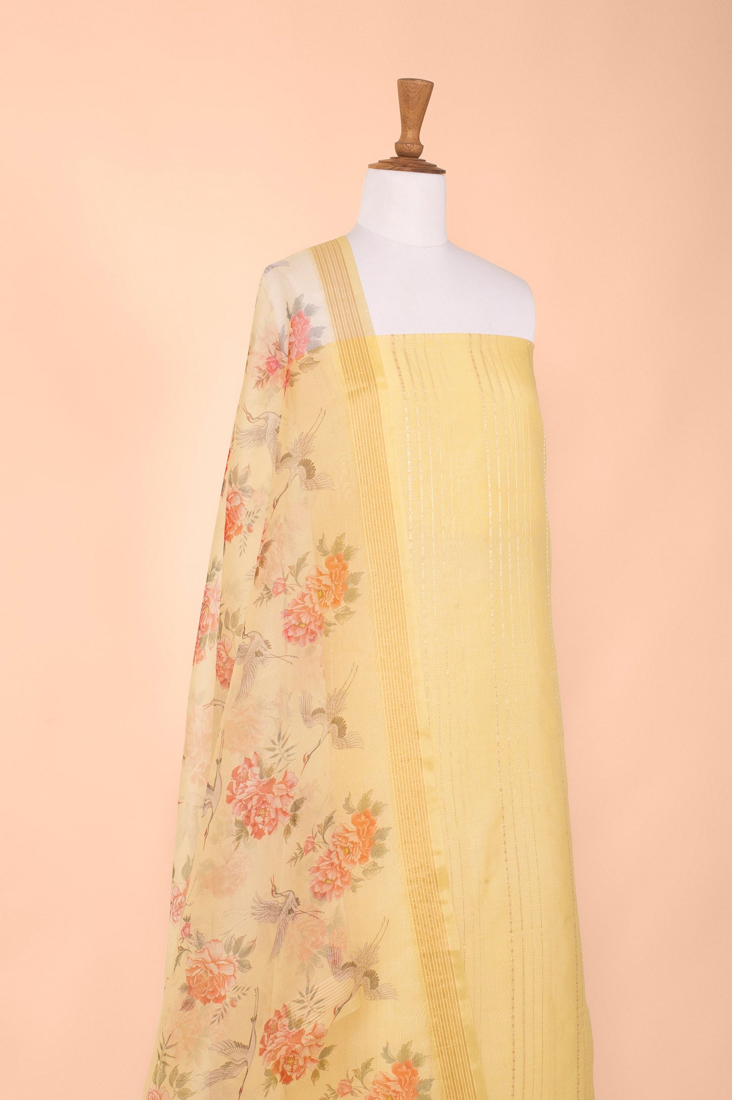 Handwoven Yellow Digital Chanderi Suit Piece