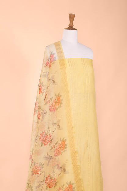 Handwoven Yellow Digital Chanderi Suit Piece