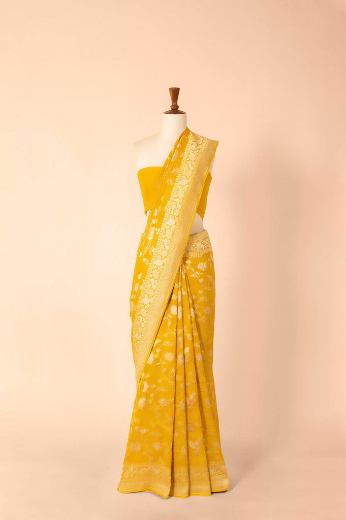 Handwoven Yellow Georgette Saree