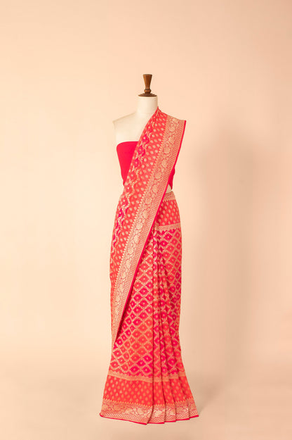 Handwoven Pink Georgette Sari