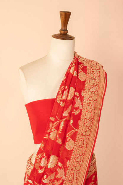 Handwoven Red Georgette Sari