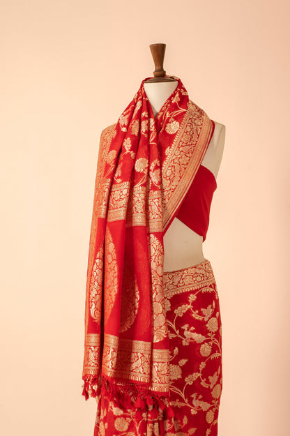 Handwoven Red Georgette Sari