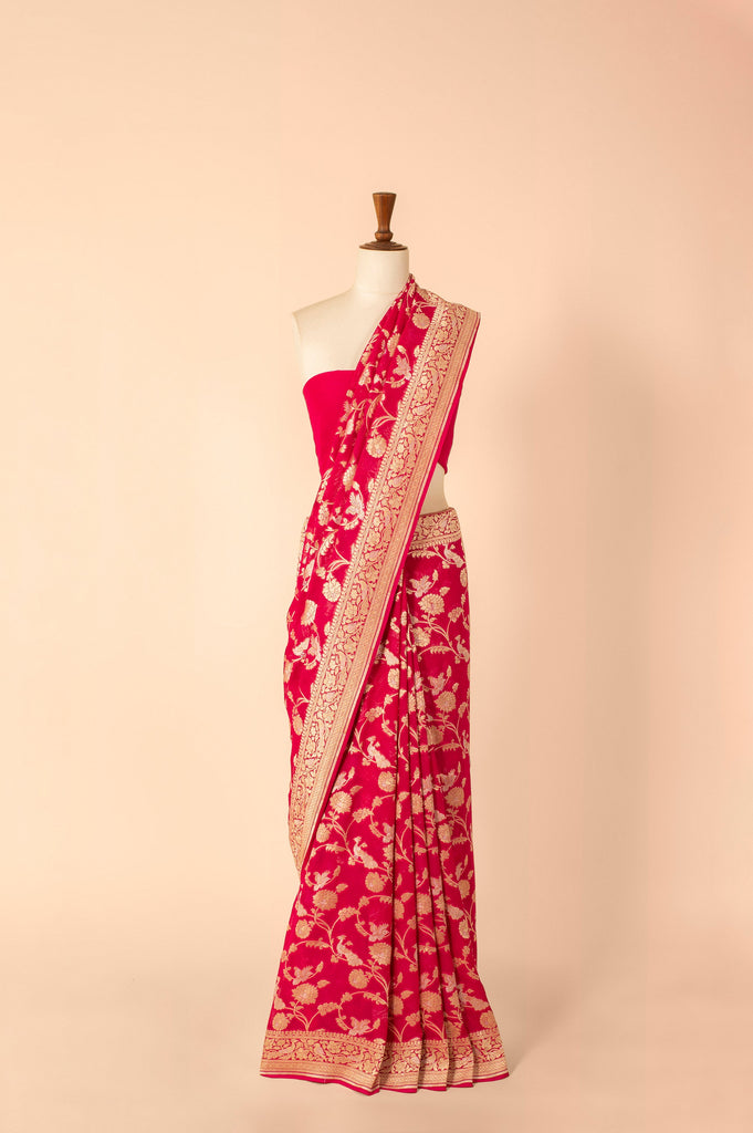 Handwoven Pink Georgette Sari