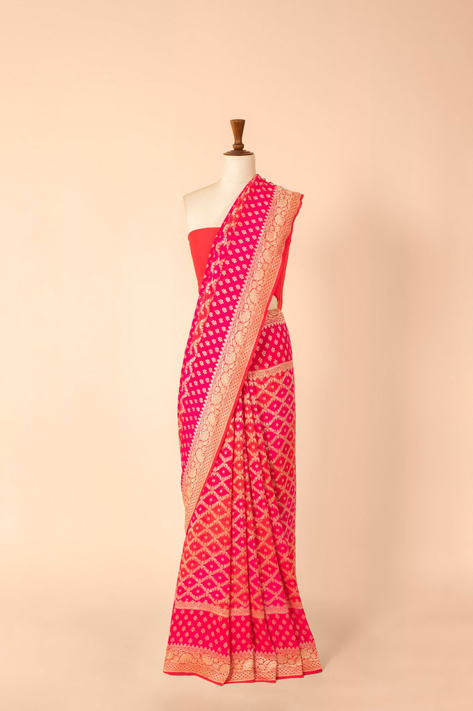 Handwoven Pink Georgette Sari