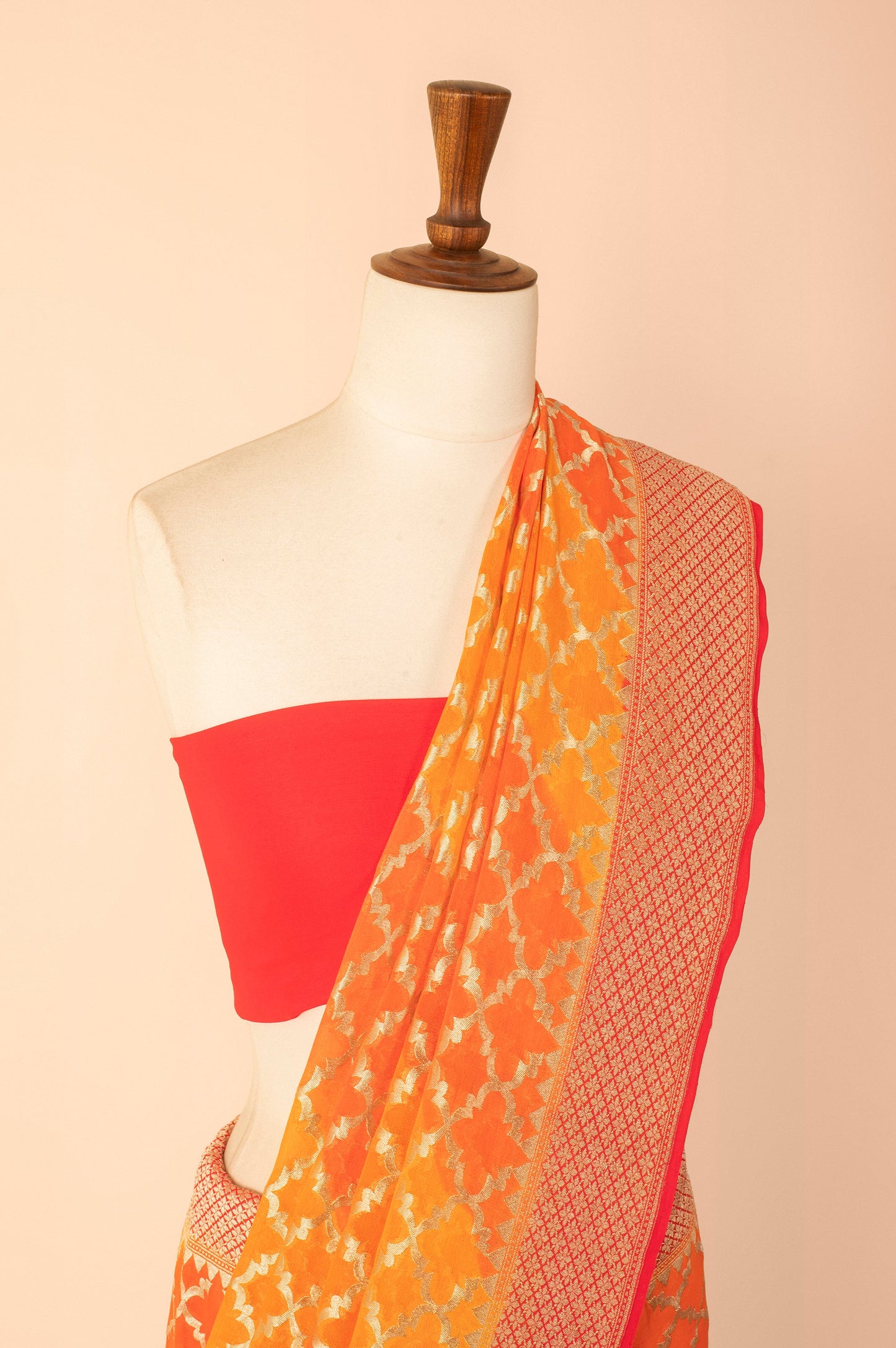 Handwoven Orange Georgette Sari