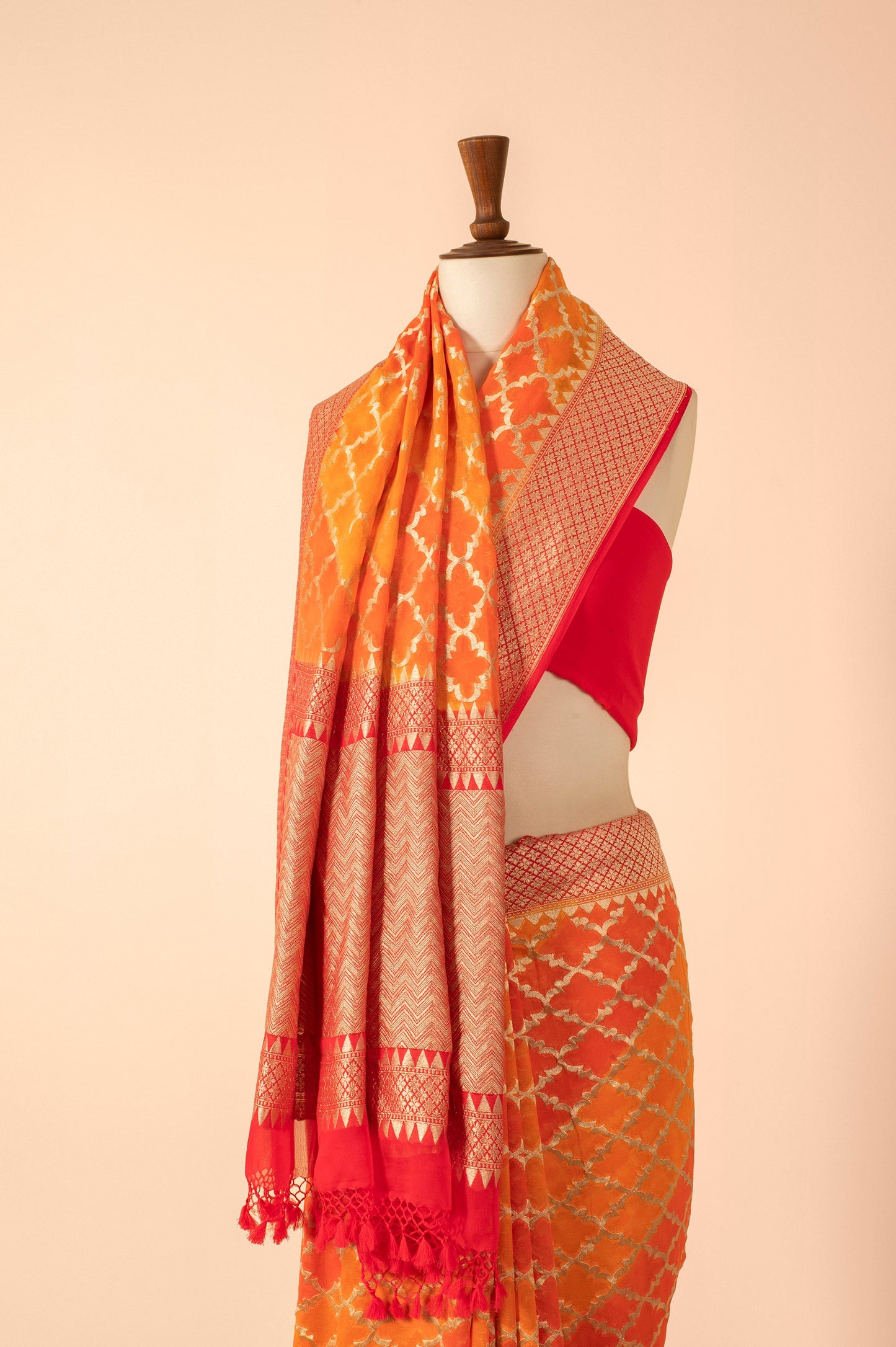 Handwoven Orange Georgette Sari