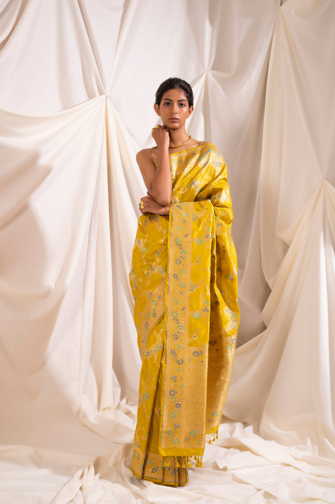 Handwoven Mustard Silk Sari