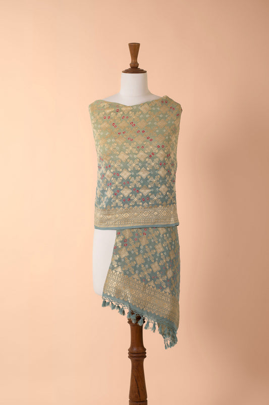 Handwoven Blue Bandhani Dupatta