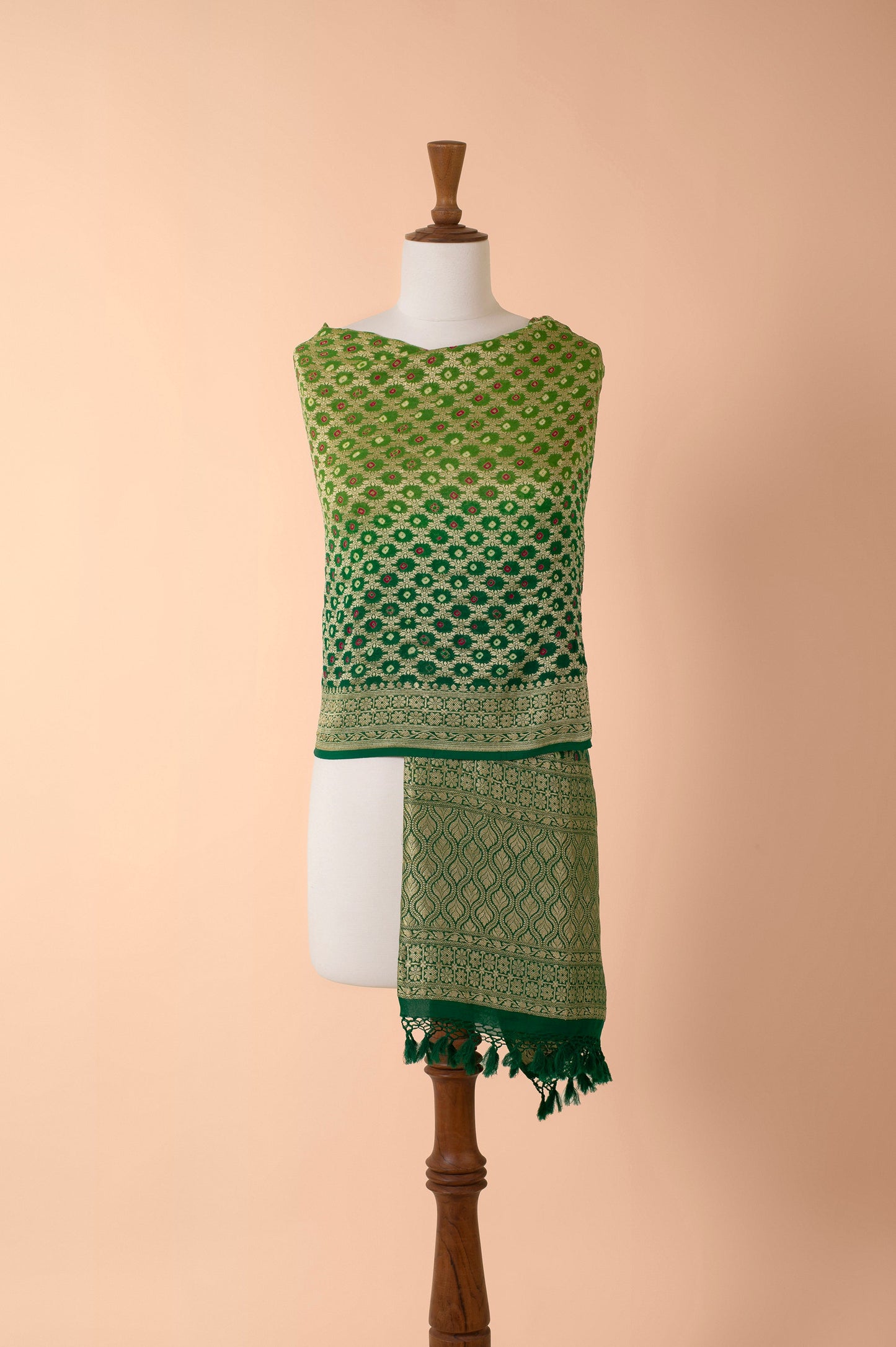 Handwoven Green Bandhani Dupatta