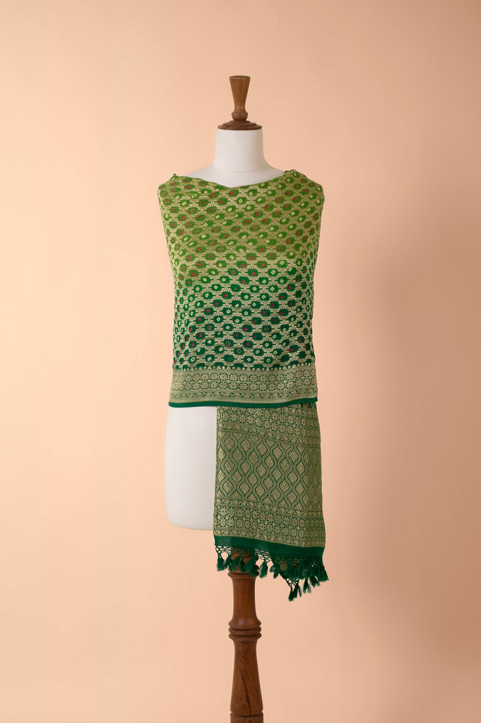 Handwoven Green Bandhani Dupatta