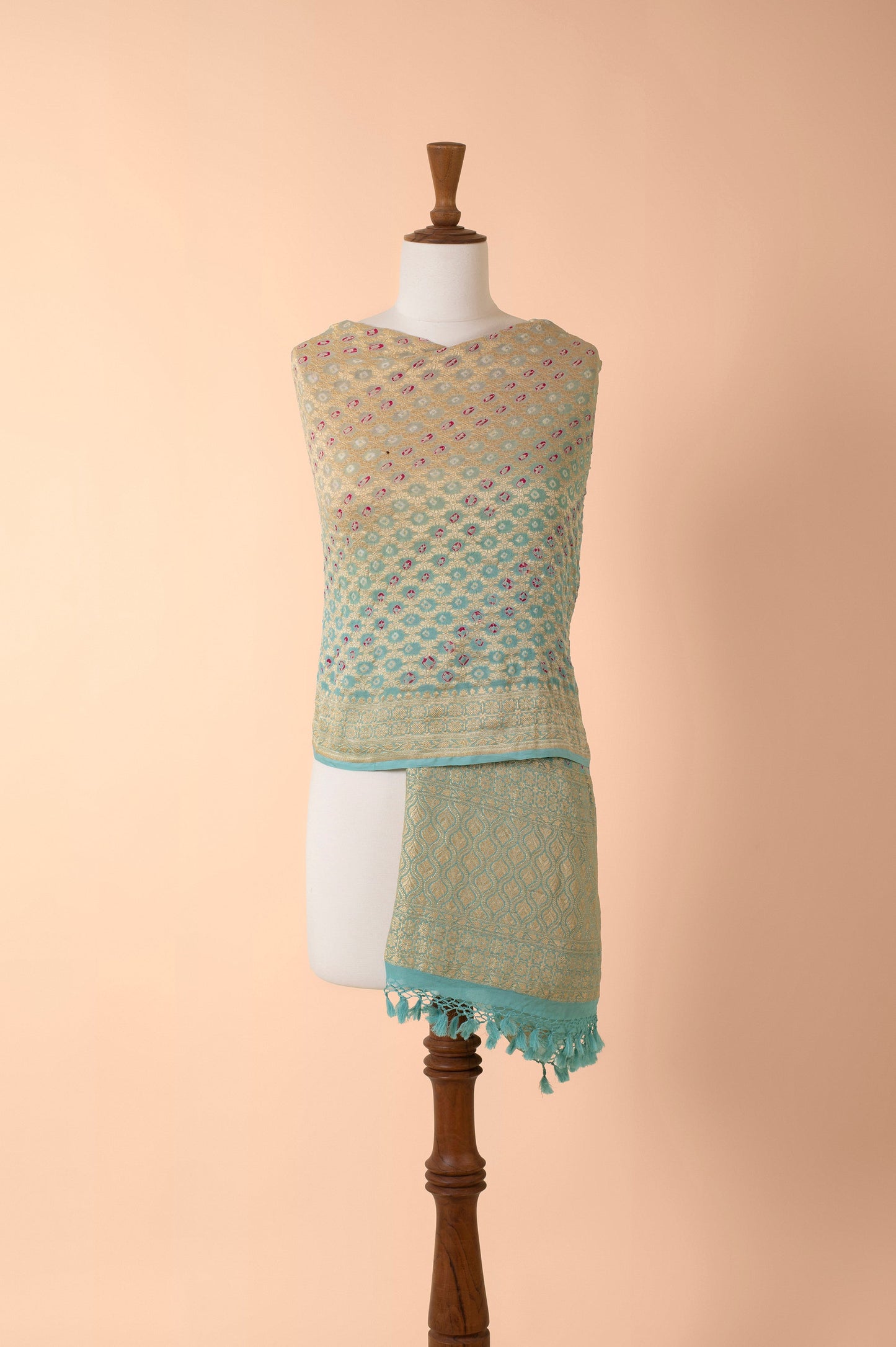 Handwoven Sky Blue Bandhani Dupatta