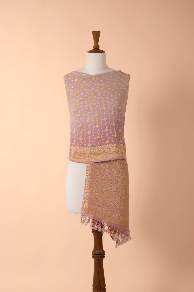 Handwoven Pink Bandhani Dupatta
