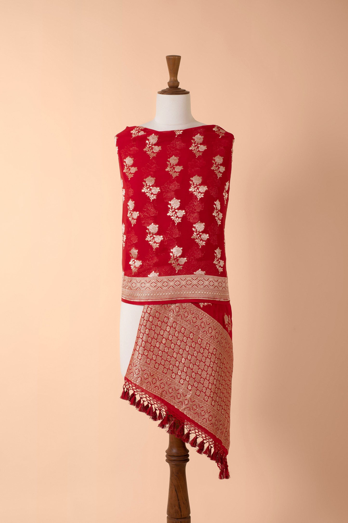 Handwoven Red Georgette Dupatta