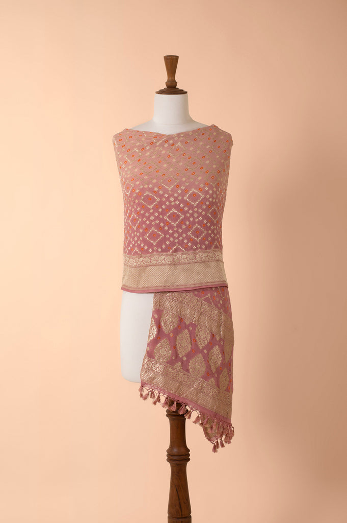 Handwoven Pink Bandhani Dupatta