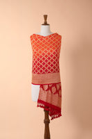 Handwoven Red and Orange Bandhani Dupatta