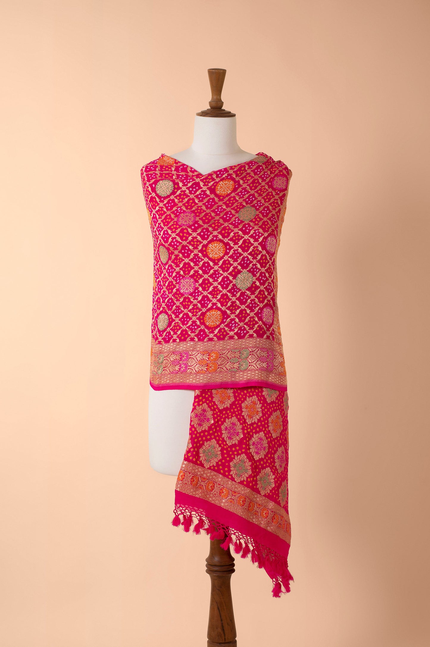 Handwoven Pink Bandhani Dupatta