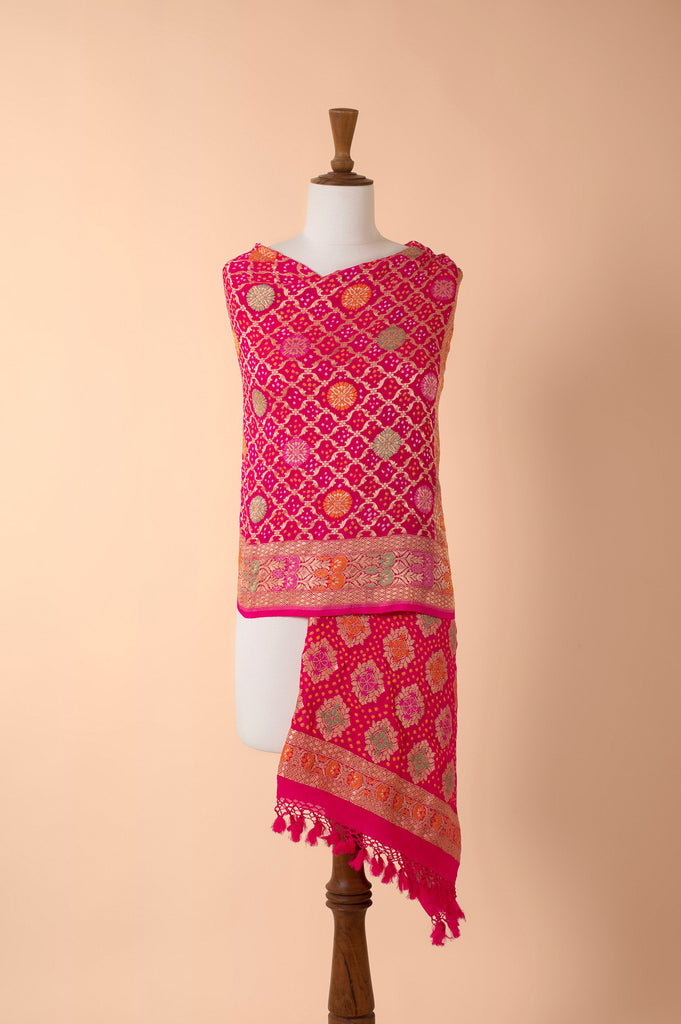 Handwoven Pink Bandhani Dupatta