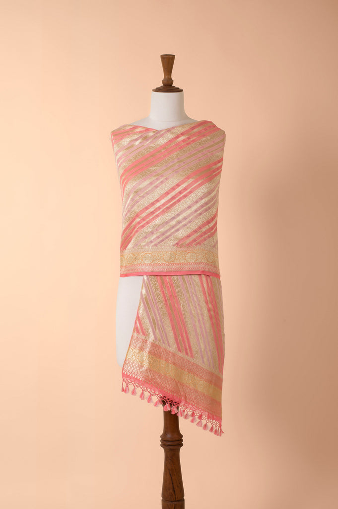 Handwoven Peach Georgette Dupatta