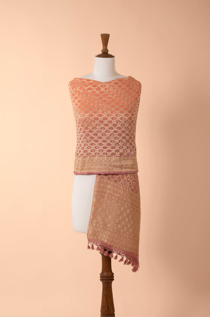 Handwoven Peach Bandhani Dupatta