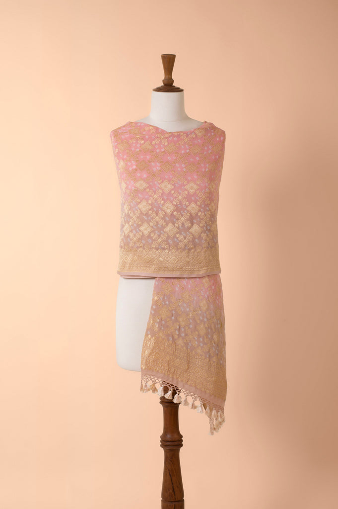 Handwoven Pink Bandhani Dupatta
