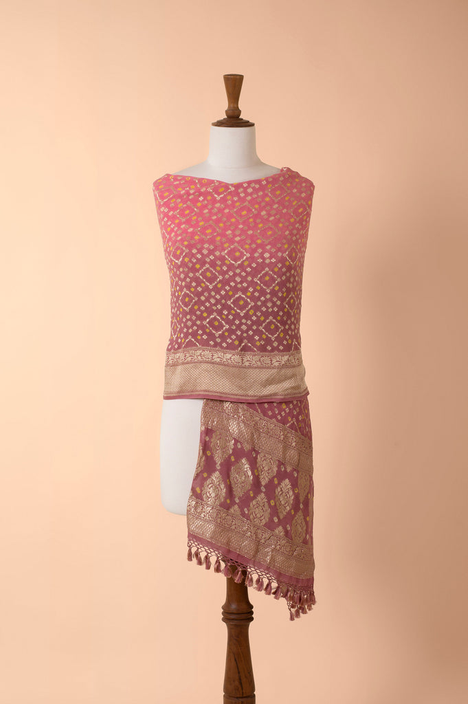 Handwoven Pink Bandhani Dupatta