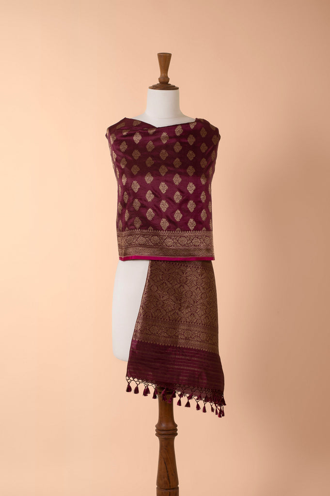 Handwoven Maroon Silk Dupatta