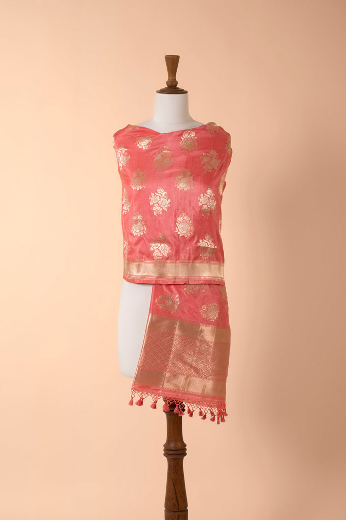 Handwoven Peach Silk Dupatta