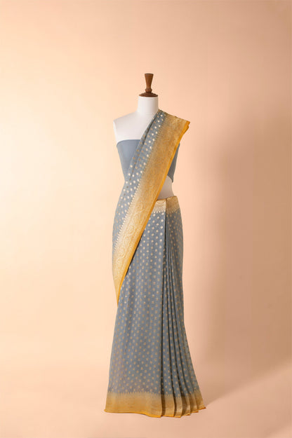 Handwoven Grey Georgette Sari