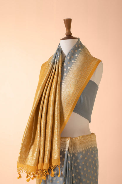 Handwoven Grey Georgette Sari