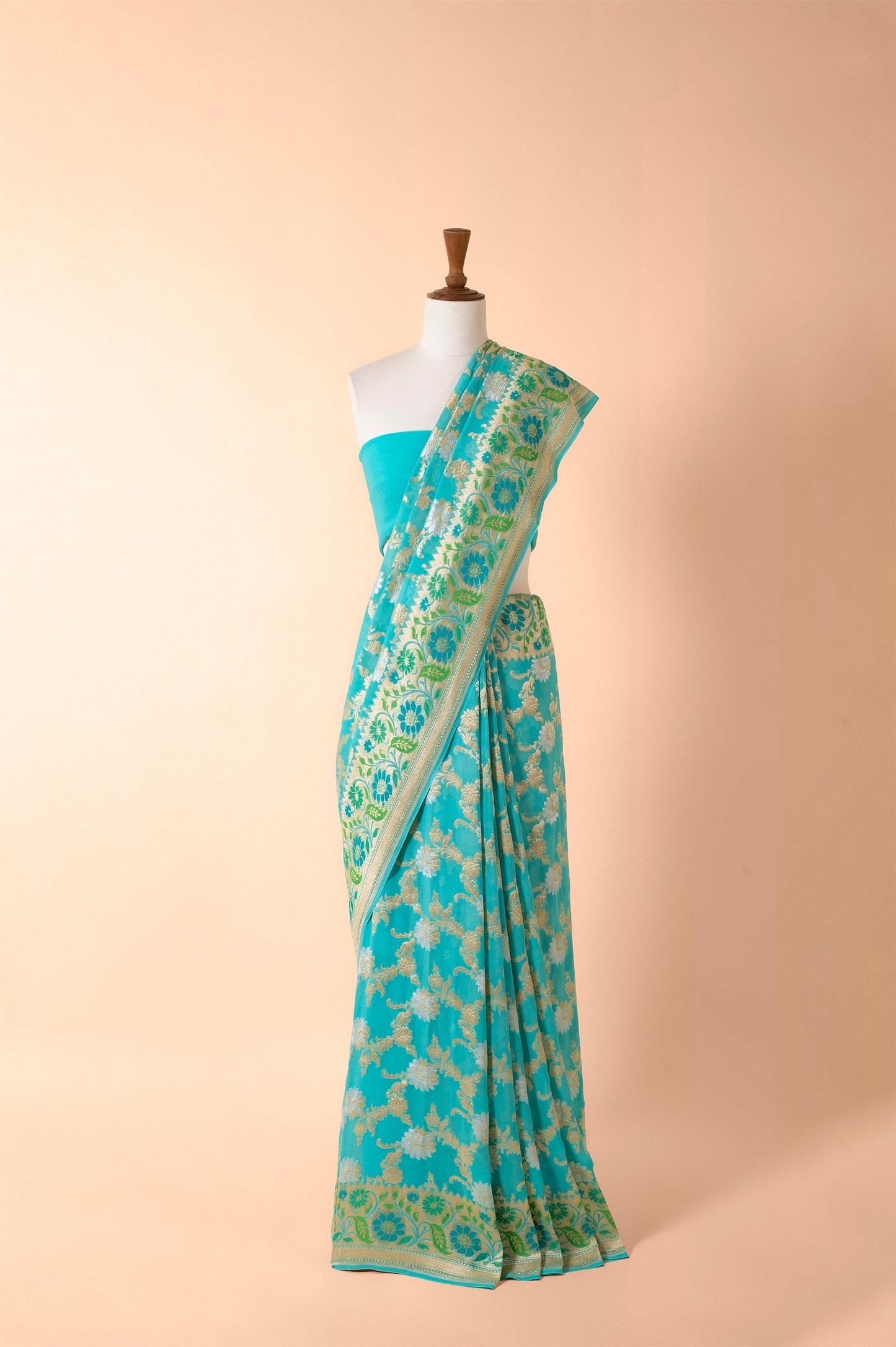 Handwoven Blue Georgette Sari