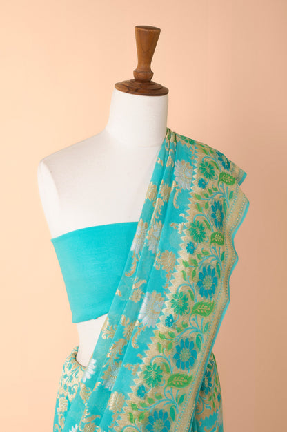 Handwoven Blue Georgette Sari