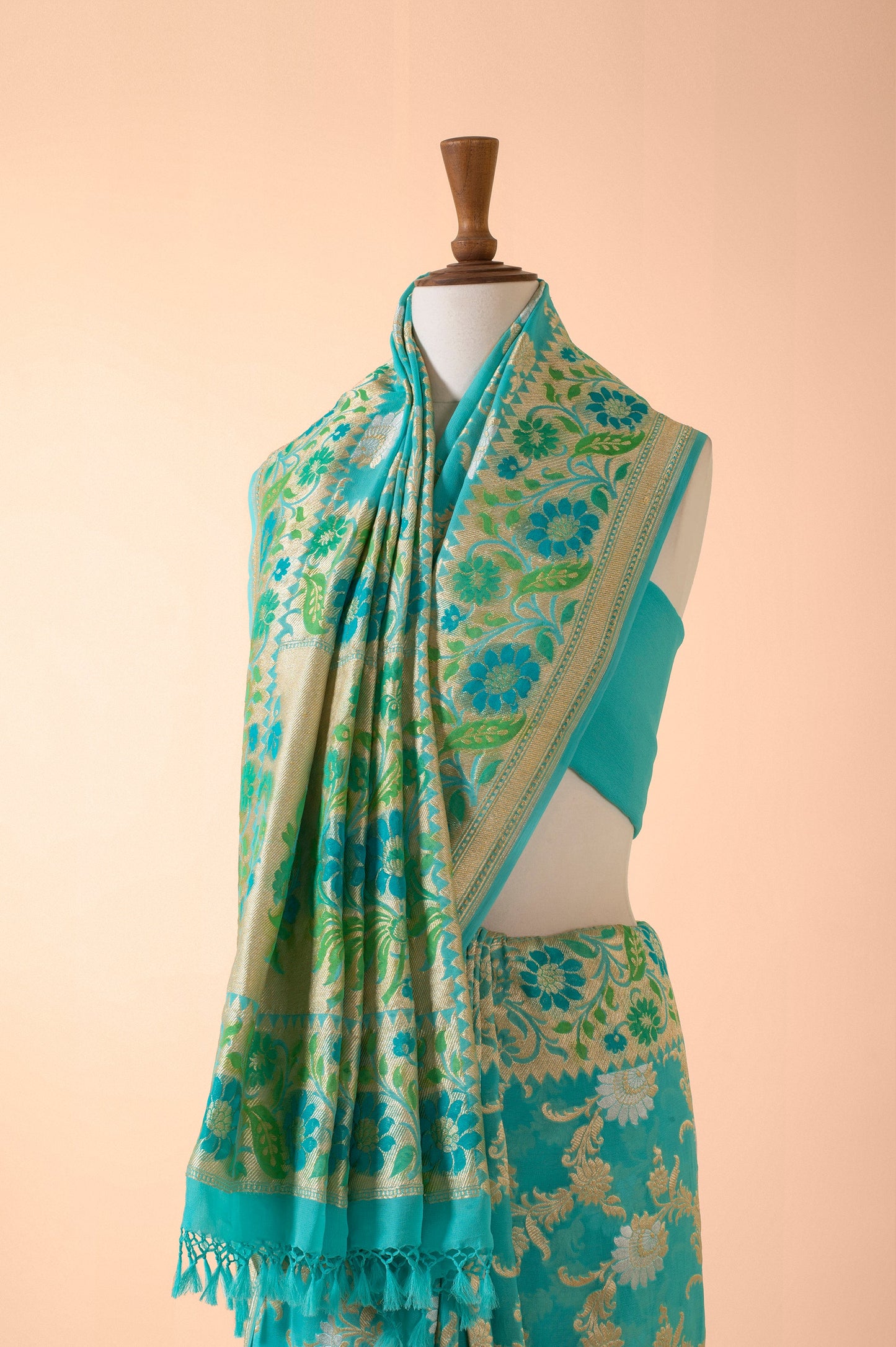 Handwoven Blue Georgette Sari